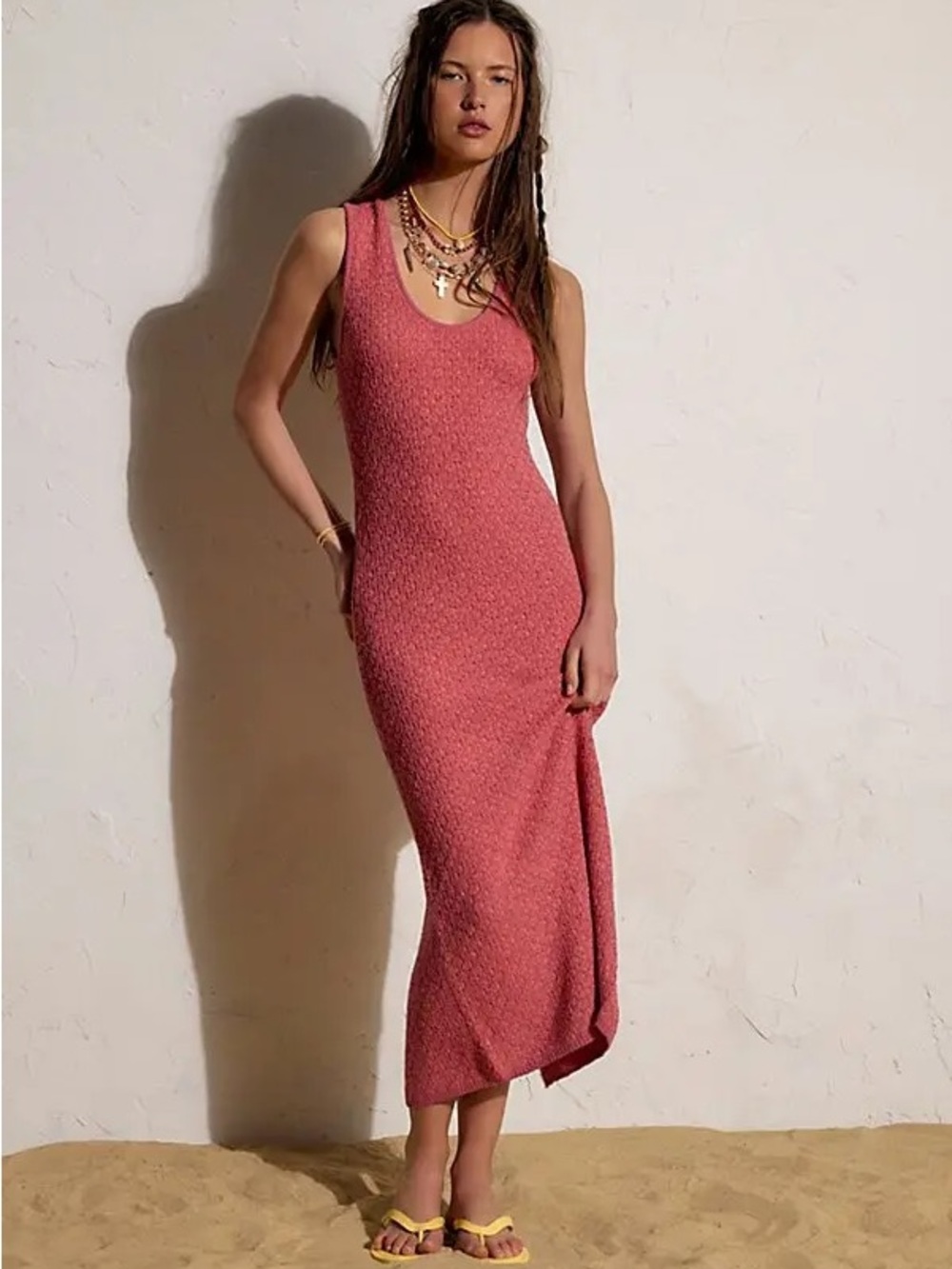Free People Coral Knit Sleeveless Maxi Dress